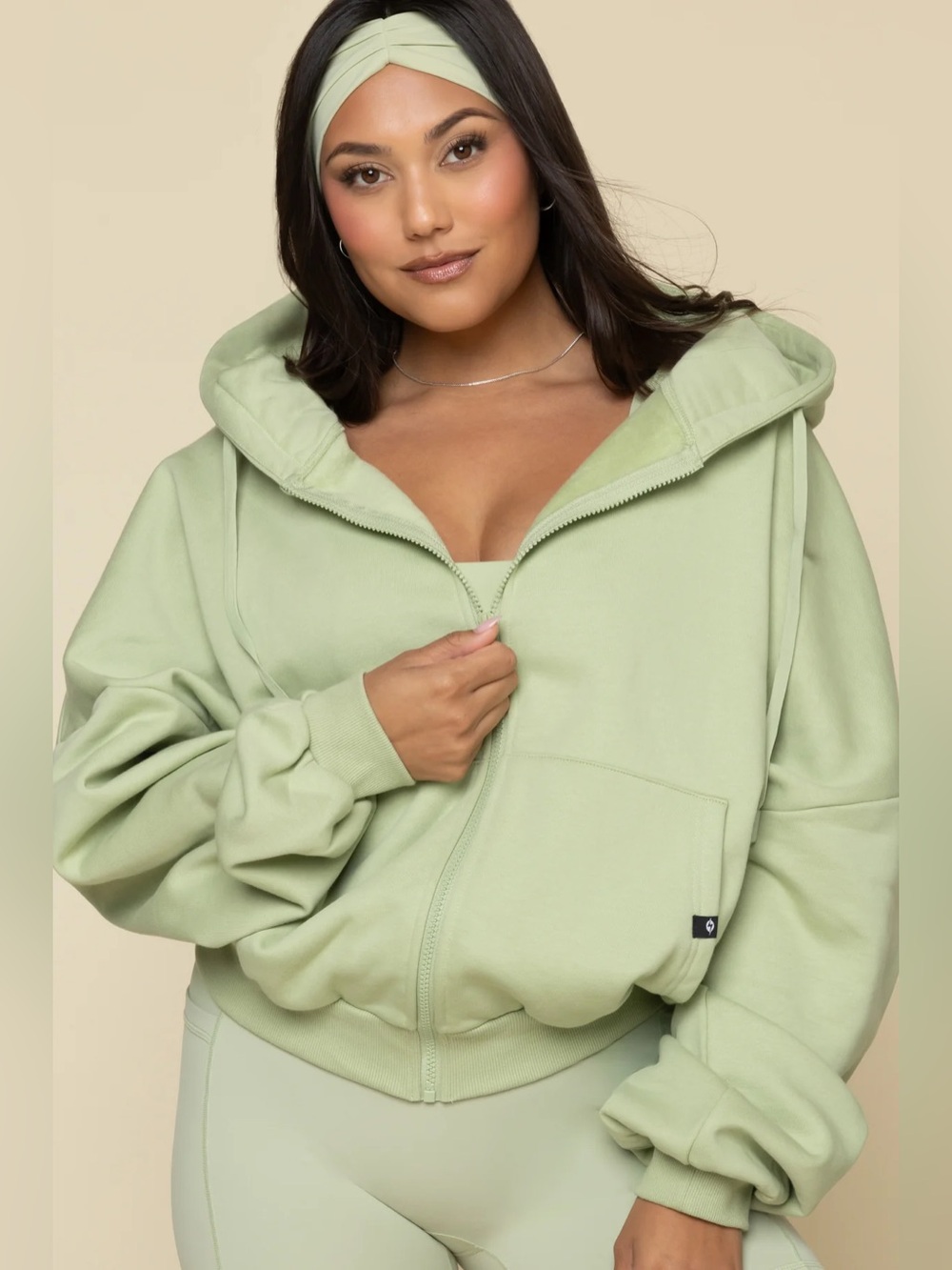 Poplex pistachio green zip cloud oversized hoodie